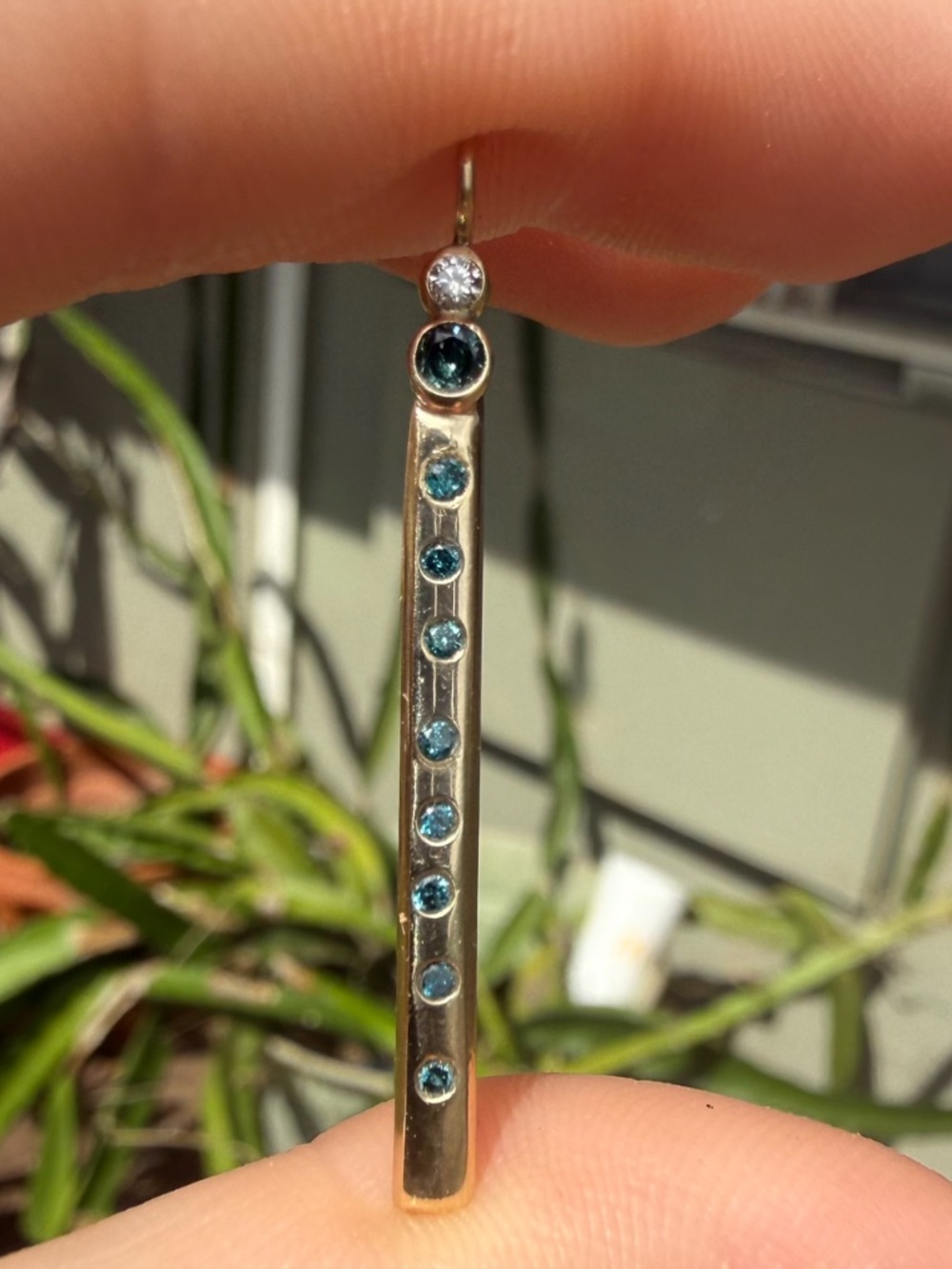 Handmade solid 14k gold genuine blue /white diamond pendant